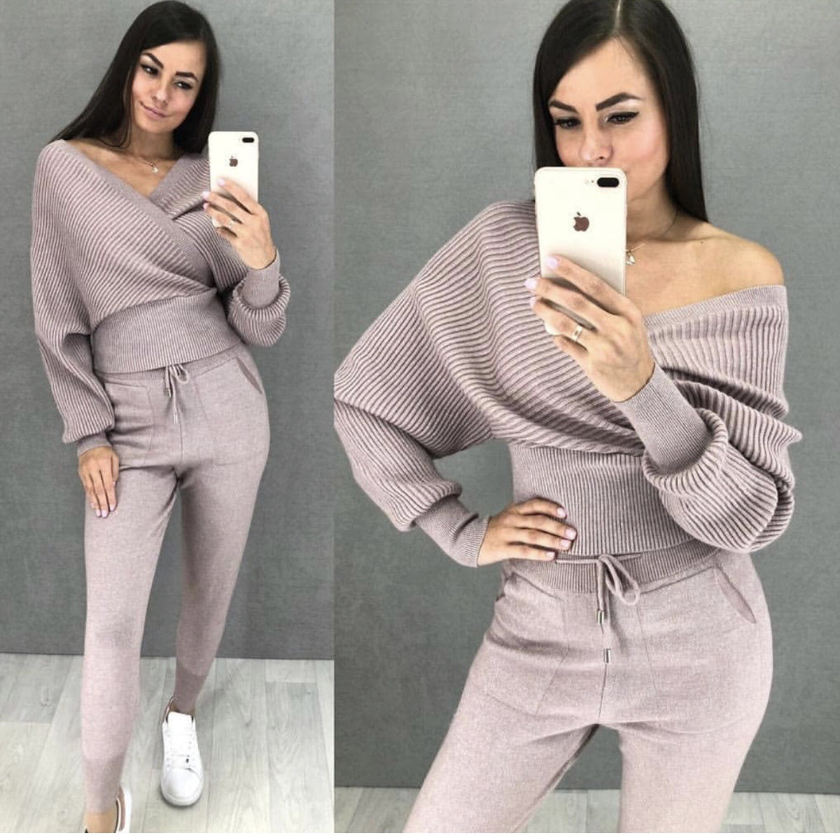 Sexy Multicolor Strapless Sweater Knit Sports Suit