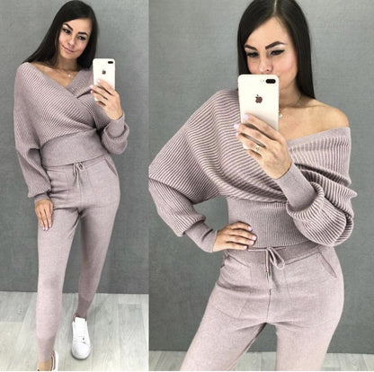 Sexy Multicolor Strapless Sweater Knit Sports Suit