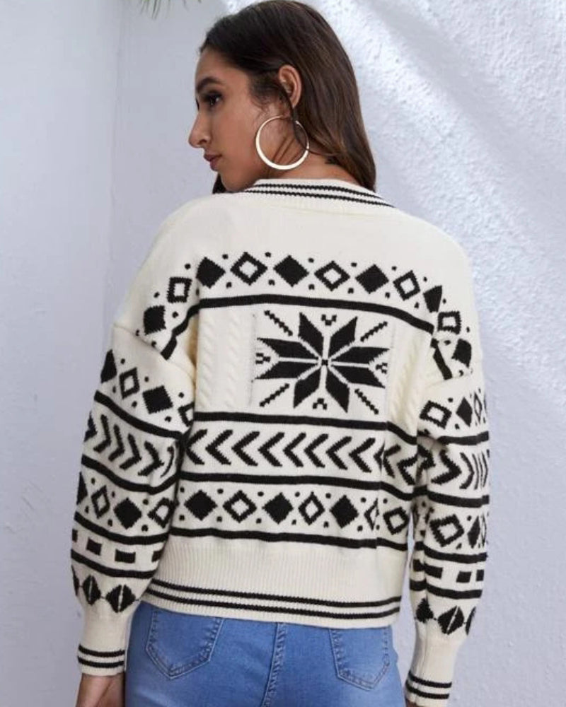 V-neck Knit Argyle Pattern Vintage Sweaters