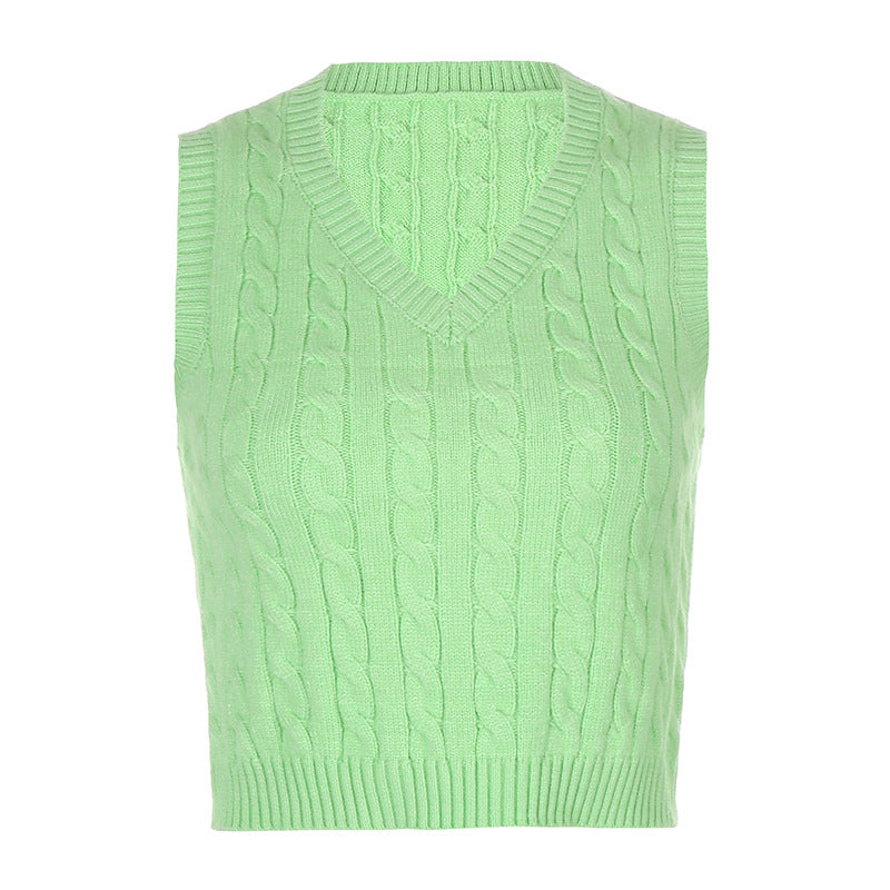 V-neck Knitting Lattice Crop Vest Sweater