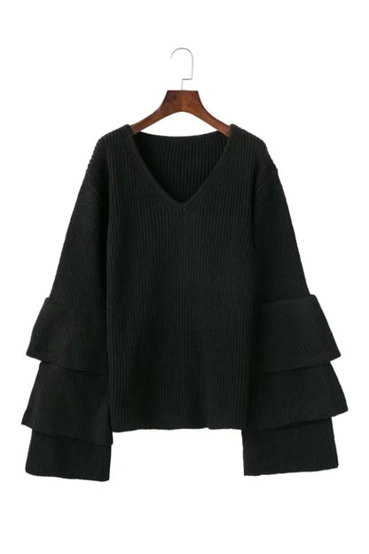 V-neck Flared Sleeve Sweater Tops