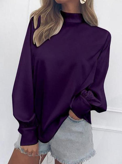 Turtleneck Lantern Sleeve Snow Spinning Blouses