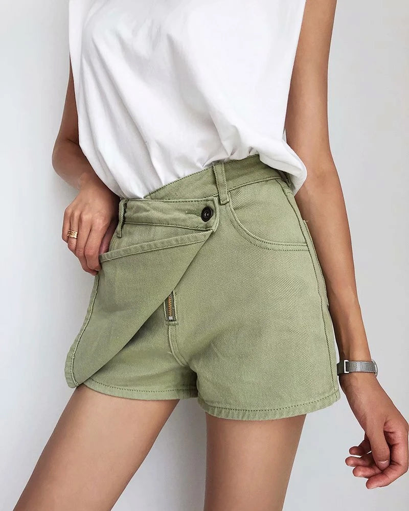 One Button High Waist Denim Shorts Hot Pants