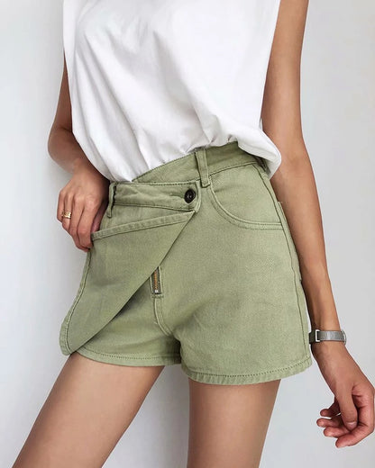 One Button High Waist Denim Shorts Hot Pants