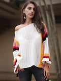 Suéter holgado con huecos de punto arcoíris para mujer 