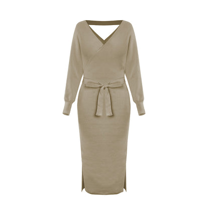 Bat Sleeve Waistband Sweater Bodycon Maxi Dresses