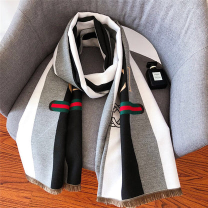 Striped Letter CC Casual Scarf for Women Winter Scarves Women