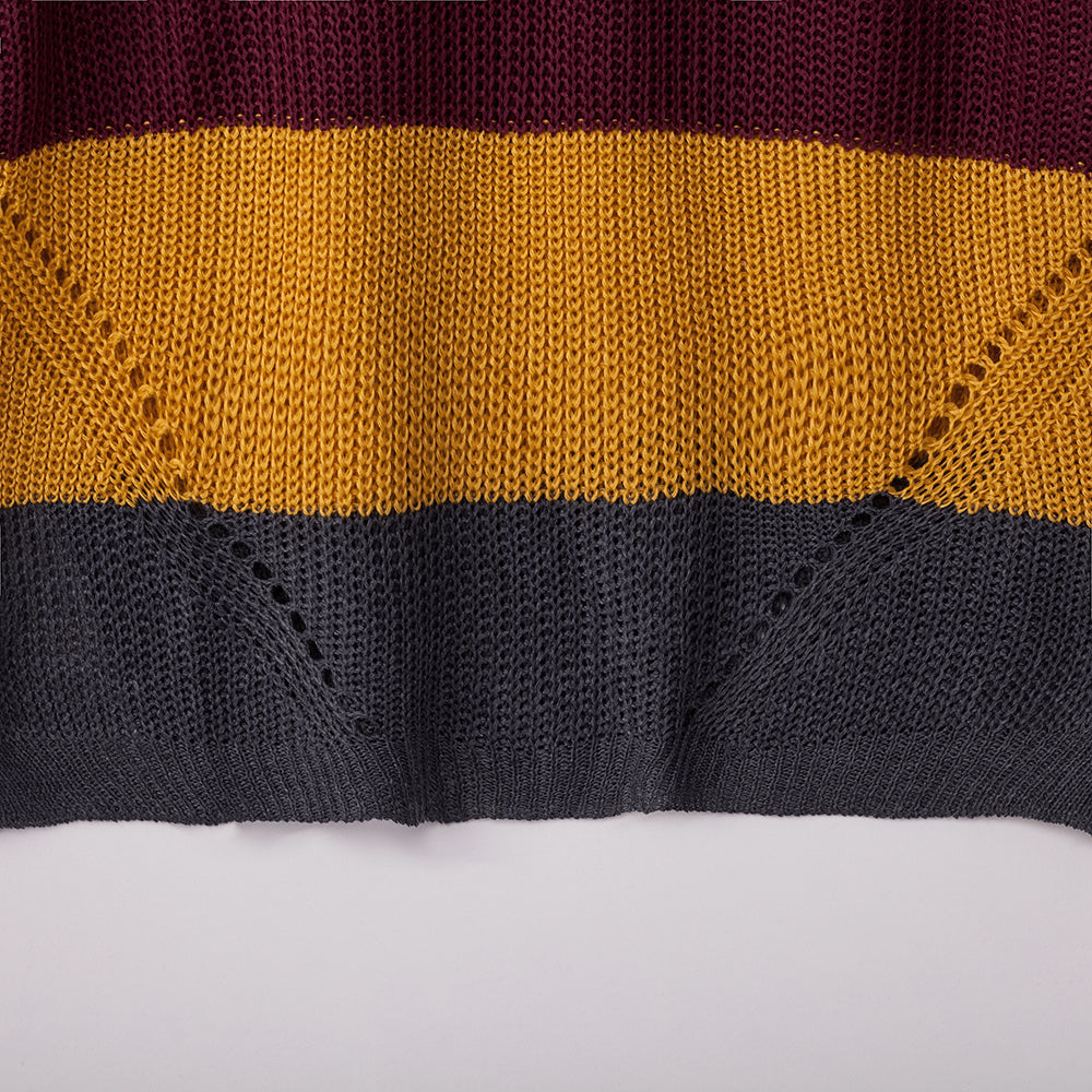 Women‘s Loose V-neck Rainbow Stripes Long Sweater