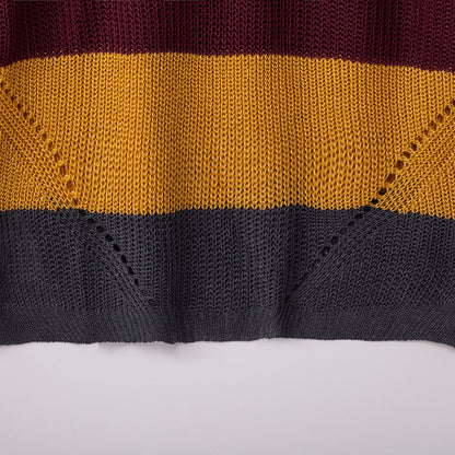 Women‘s Loose V-neck Rainbow Stripes Long Sweater