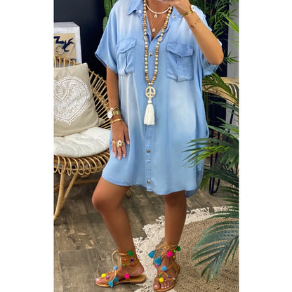 Oversized Loose Casual Short Sleeve Denim Plus Size Mini Dress