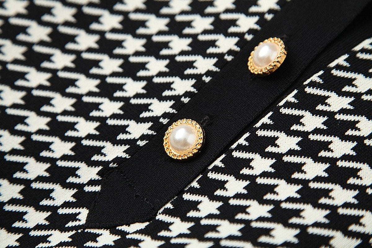 Classic Houndstooth Single-breasted Cardigan Vest Dress Two-piece Set