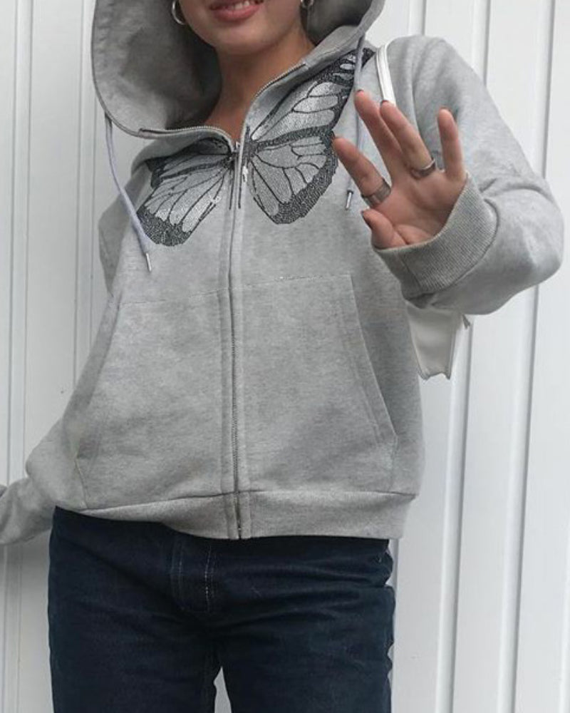 Round Neck Butterfly Beads Shirts Blouses Hoodies Sweatshirts