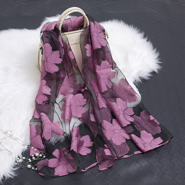 Lotus Floral Silk Scarf for Women