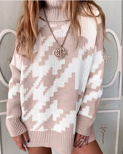 Geometric Shape Houndstooth Knit Vintage Sweater