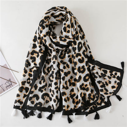 Tassel Fringe Leopard Print Scarf Shawl for Women Ladies Girls