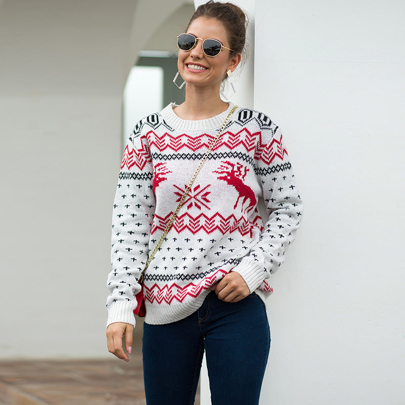 Christmas Snowflake Fawn Jacquard Long Sleeve Sweater
