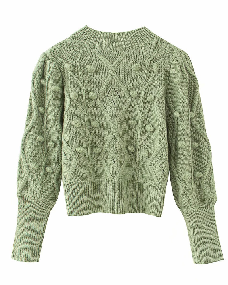 Lantern Sleeve Splicing Lingge Stand-up Collar Sweater