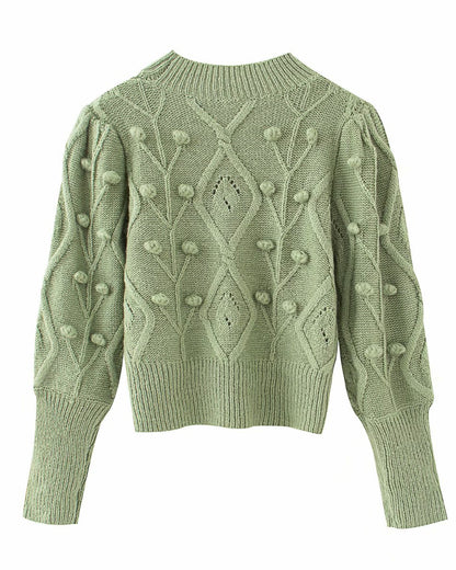 Lantern Sleeve Splicing Lingge Stand-up Collar Sweater