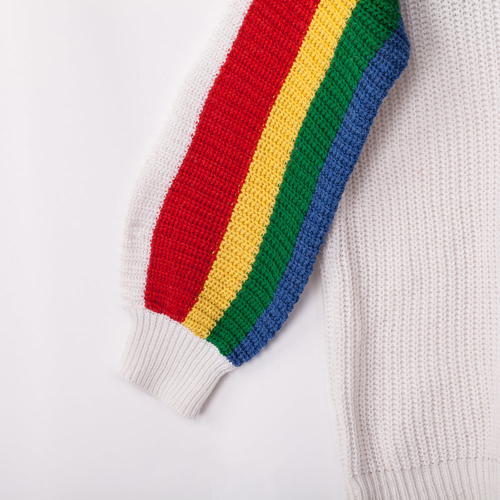 Women‘s High Collar Rainbow Stripes Knit Long Sweater