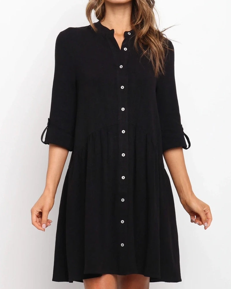 Comfy Vacation Single-Breasted Long Sleeve Mini Dresses