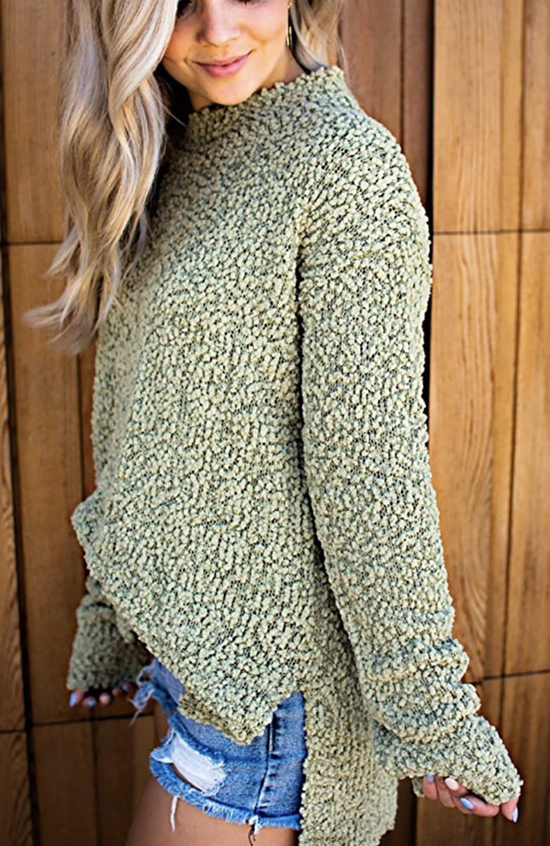 Women‘s Round Neck Long Sleeve Side Split Sweater