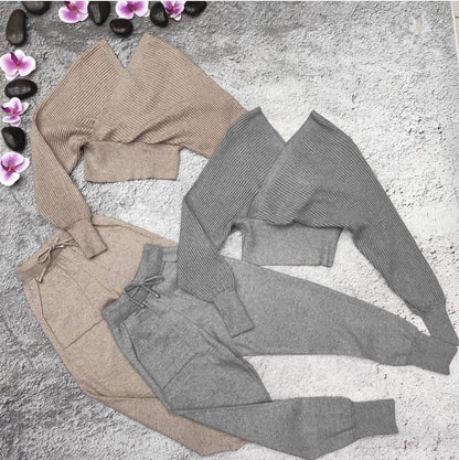 Sexy Multicolor Strapless Sweater Knit Sports Suit