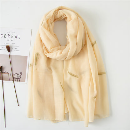 Feather Embroidered Cotton Scarf Shawl for Women Ladies Girls
