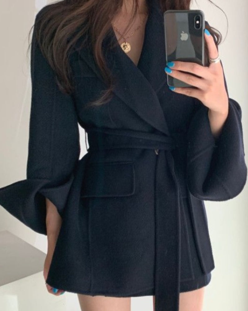 V-neck Vintage Lapel Splicing Lace-up Outerwear Mini Dresses
