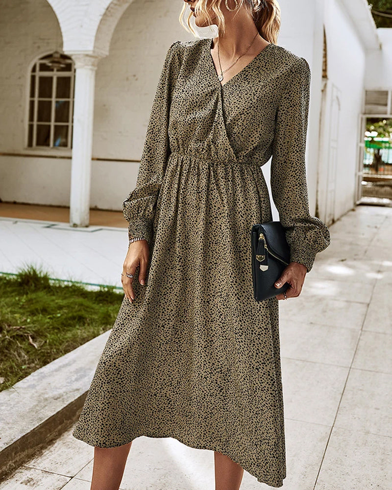Elegant Retro V-neck Polka dot Floral Maxi Midi Dresses