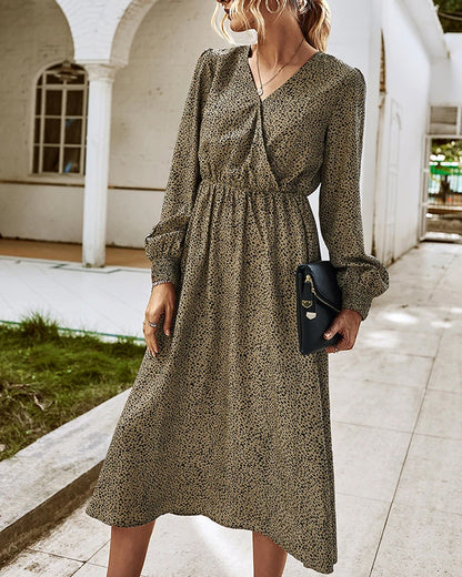 Elegant Retro V-neck Polka dot Floral Maxi Midi Dresses