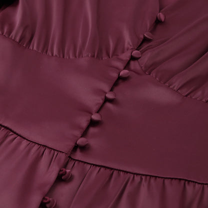 Lantern Bubble Sleeve Satin Midi Dresses