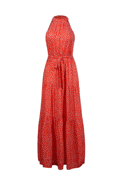 Orange Wave Bohemian Boho Printed Hanging Neck Straps Maxi Dresses