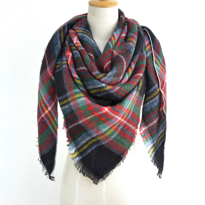 British Style Striped Plaid Triangle Scarf Shawl Fringed Scarves