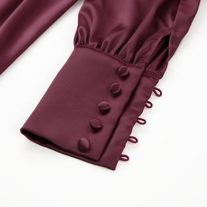 Lantern Bubble Sleeve Satin Midi Dresses
