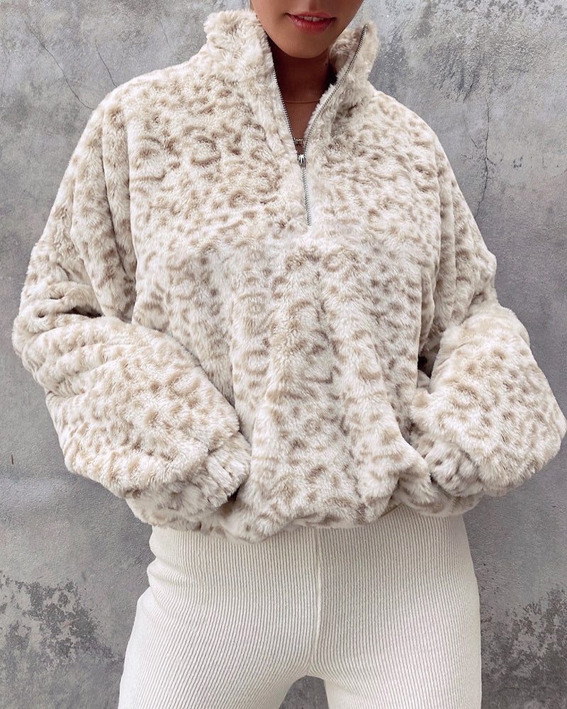 Furry Zipper High Collar Sweatshirts Shirts Blouses