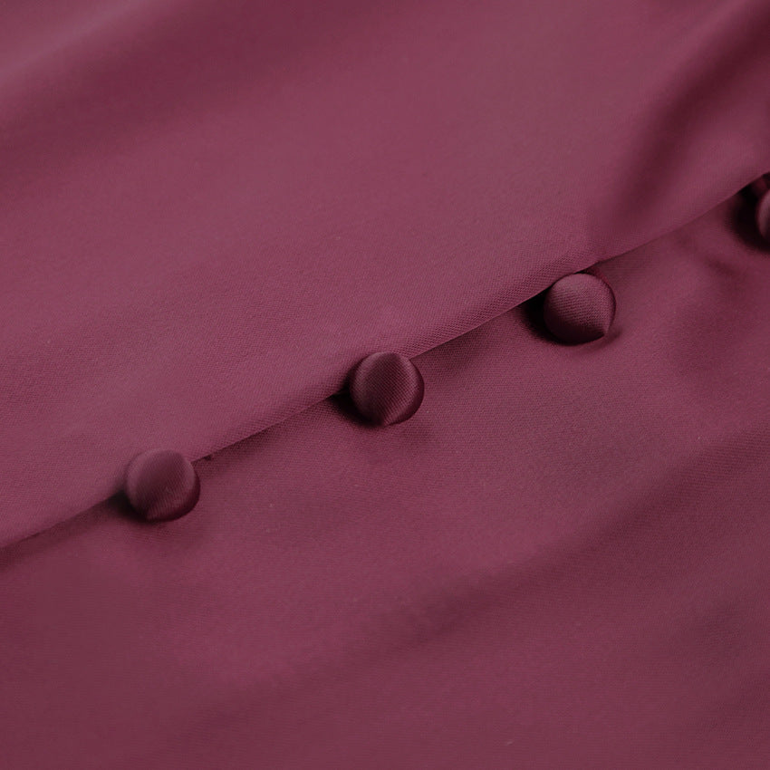 Lantern Bubble Sleeve Satin Midi Dresses