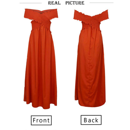 Wrinkle Off The Shoulder Party Vacation Maxi Dresses