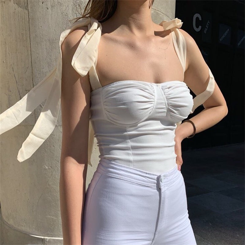 Strappy Bow-knot Tube Tops Suspenders Shirts