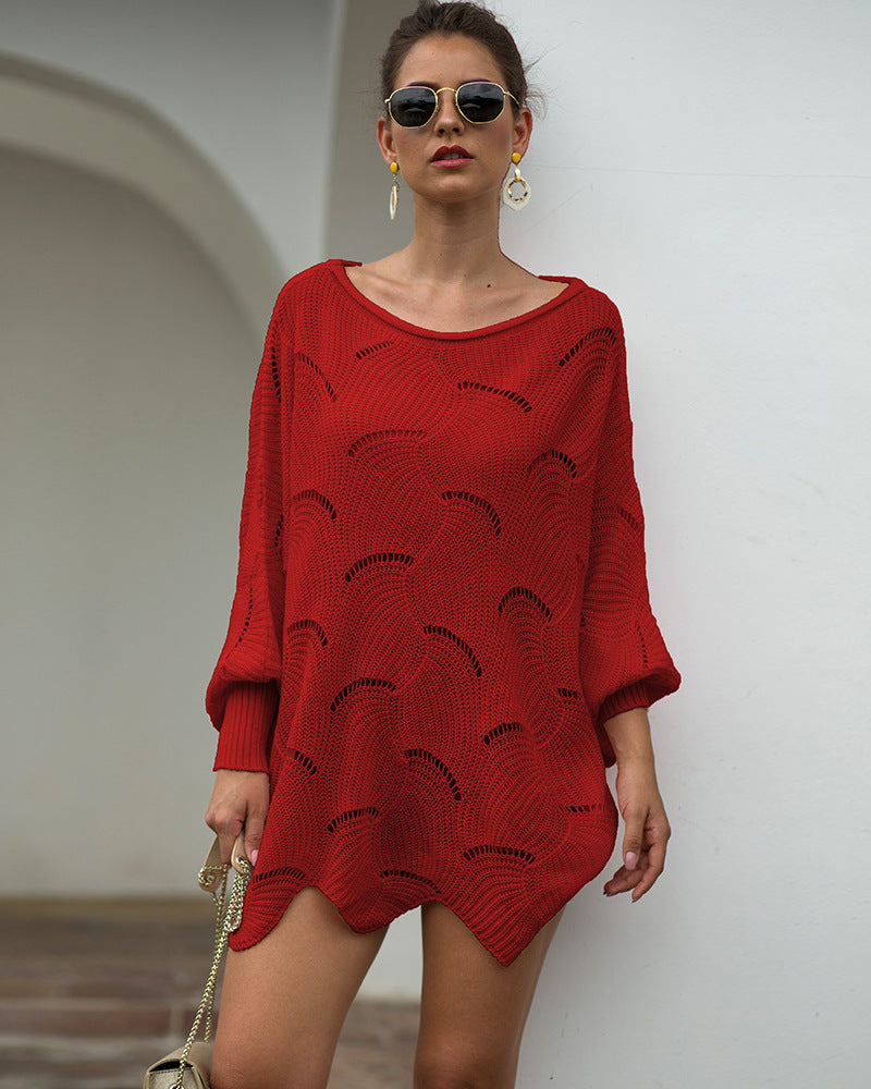Women's Long Sleeves Hollow Loose Bat Sweater