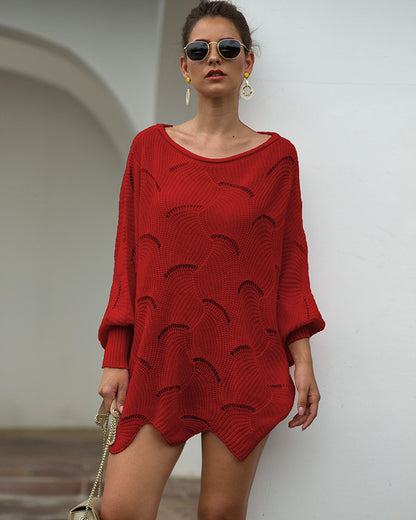 Women's Long Sleeves Hollow Loose Bat Sweater