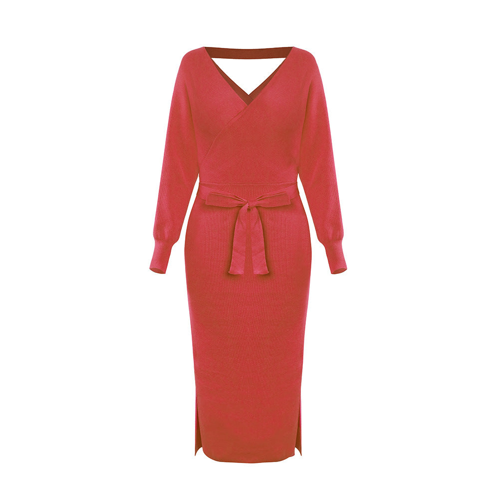 Bat Sleeve Waistband Sweater Bodycon Maxi Dresses