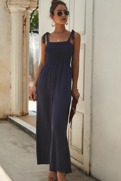 Casual Bow Tie Shoulder Wide-leg Jumpsuit