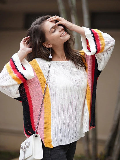 Women's Rainbow Knitting Hollow Loose Sweater Cover Ups