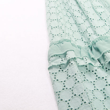 Hollow Lace Ruffle Stitching Strap Bodycon Evening Maxi Dresses