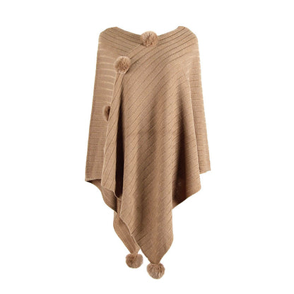 Pullover V-neck Collar Pompom Hypotenuse Sweater Cloak Shawl Cape Cardigans