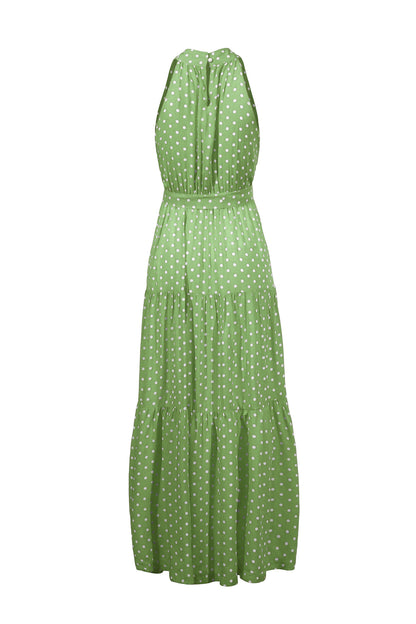 Green Wave Bohemian Boho Printed Hanging Neck Straps Maxi Dresses