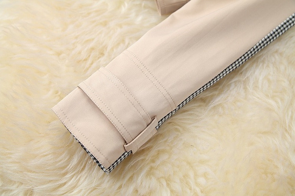 Apricot Splicing Houndstooth Single-breasted Coat Jacket Skirt Two-piece Set