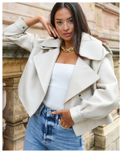 Pile Collar Pocket Crop Leather Tops Jacket Outerwear