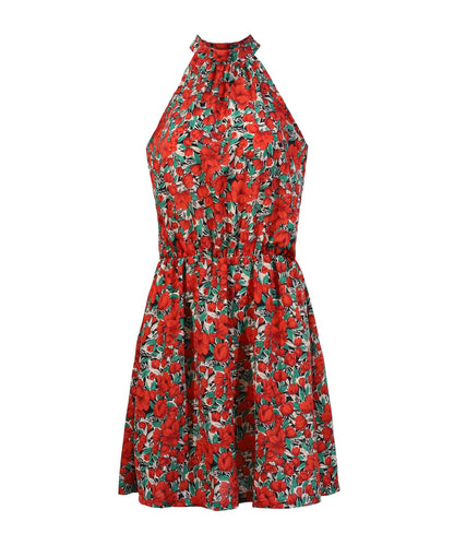 Floral Red Bohemian Boho Printed Hanging Neck Straps Mini Dresses