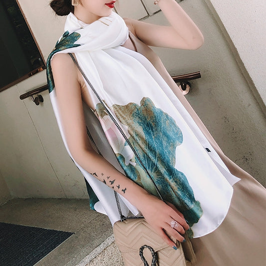 Elegant Fashion Lotus Flower Silk Scarf Shawl Wrap for Women Ladies Girls 90x180